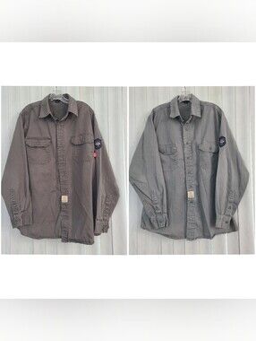 BOCOMAL Flame Resistant FR Mens XL Bundle 2 Gray Cotton Twill Button Work Shirt